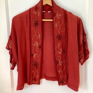 Vintage silk beaded crop blouse. Rust colour.